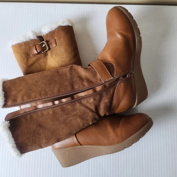 Rampage girls Lace Up brown Micro Suede Faux Fur girls Boots size 4 - Picture 6 of 15